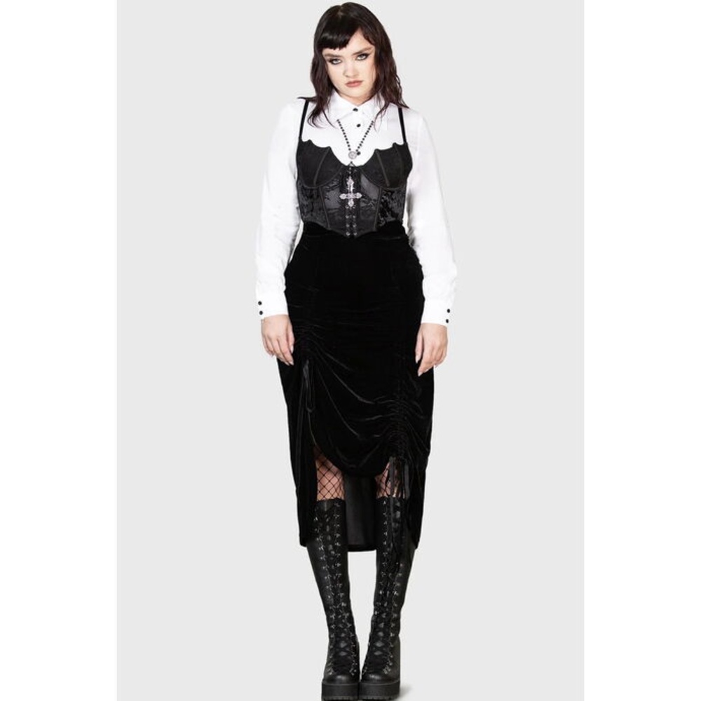 Killstar - Daldina Black Velvet Midi Skirt